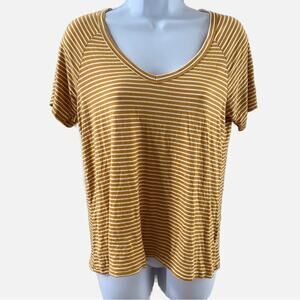 AMERICAN EAGLE OUTFITTERS SOFT & SEXY T-SHIRT Yellow WHITE STRIPPED SMALL